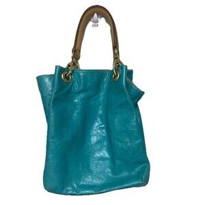 Turquoise leather Maurizio Taiuti bucket handbag Gold hardware